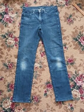 Spanx Jeans The Slim X Straight Leg Midrise Dark Wash With Stretch Size 30 6/8